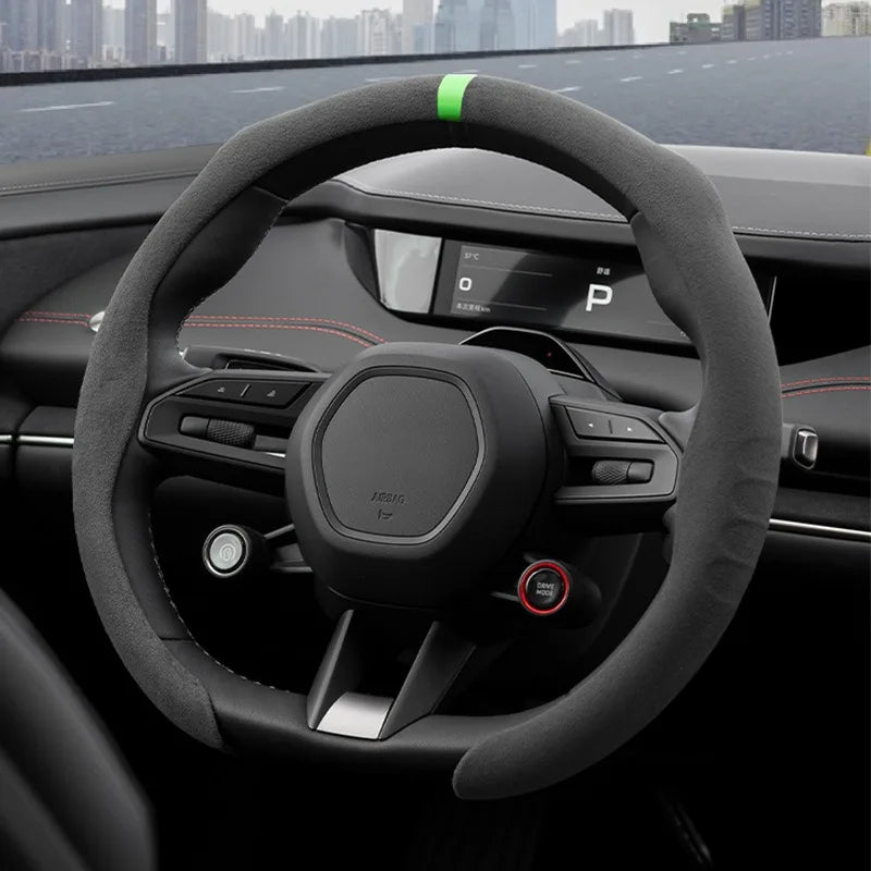Universal Non-Slip Suede Car Steering Wheel, O/D-Type Steering Covers Wheel Booster Protect Cover for Car Anti-skid Accessories