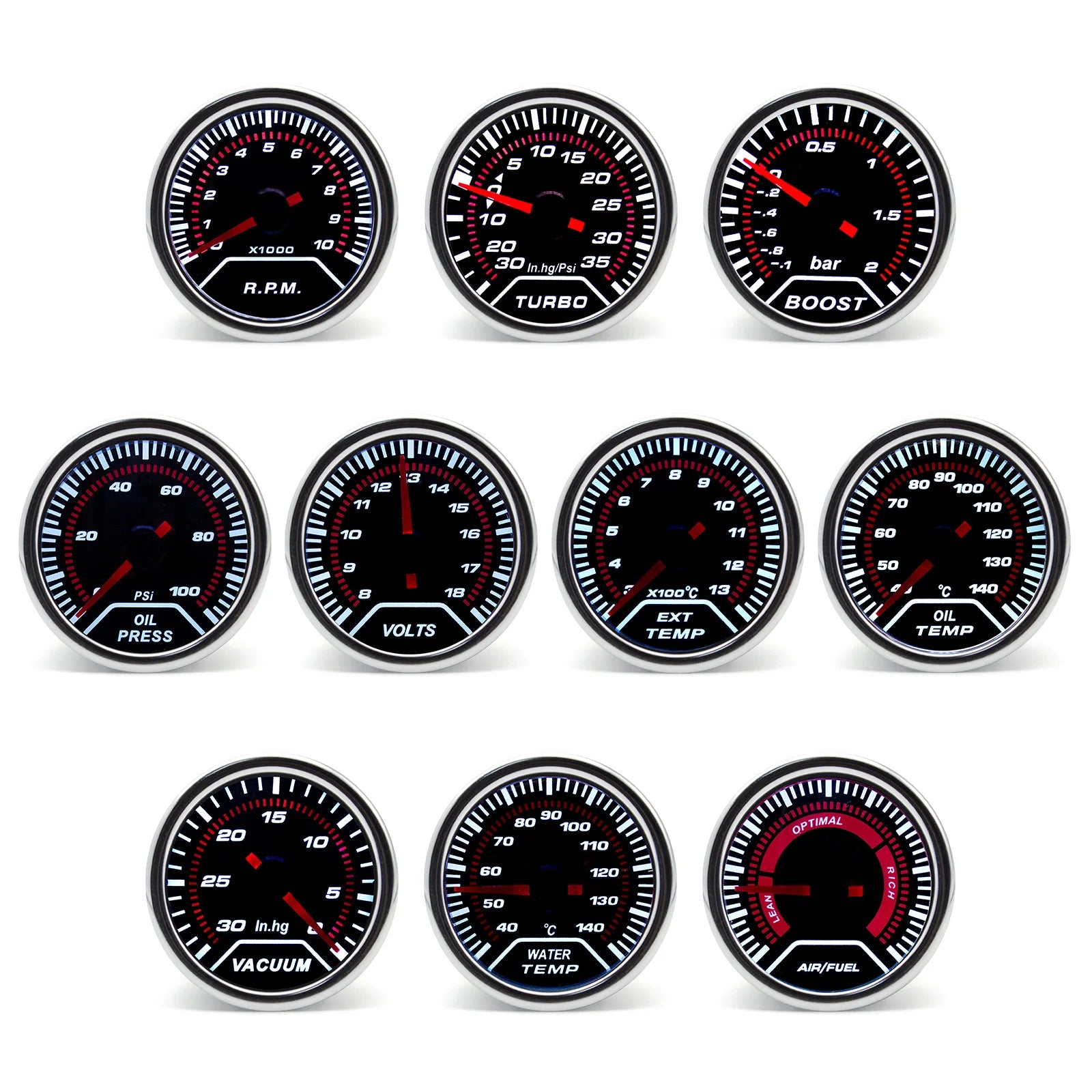 52mm Car Racing Gauge Set | Tachometer Oil Pressure Turbo Bar Water Temp EGT Voltmete alternate view