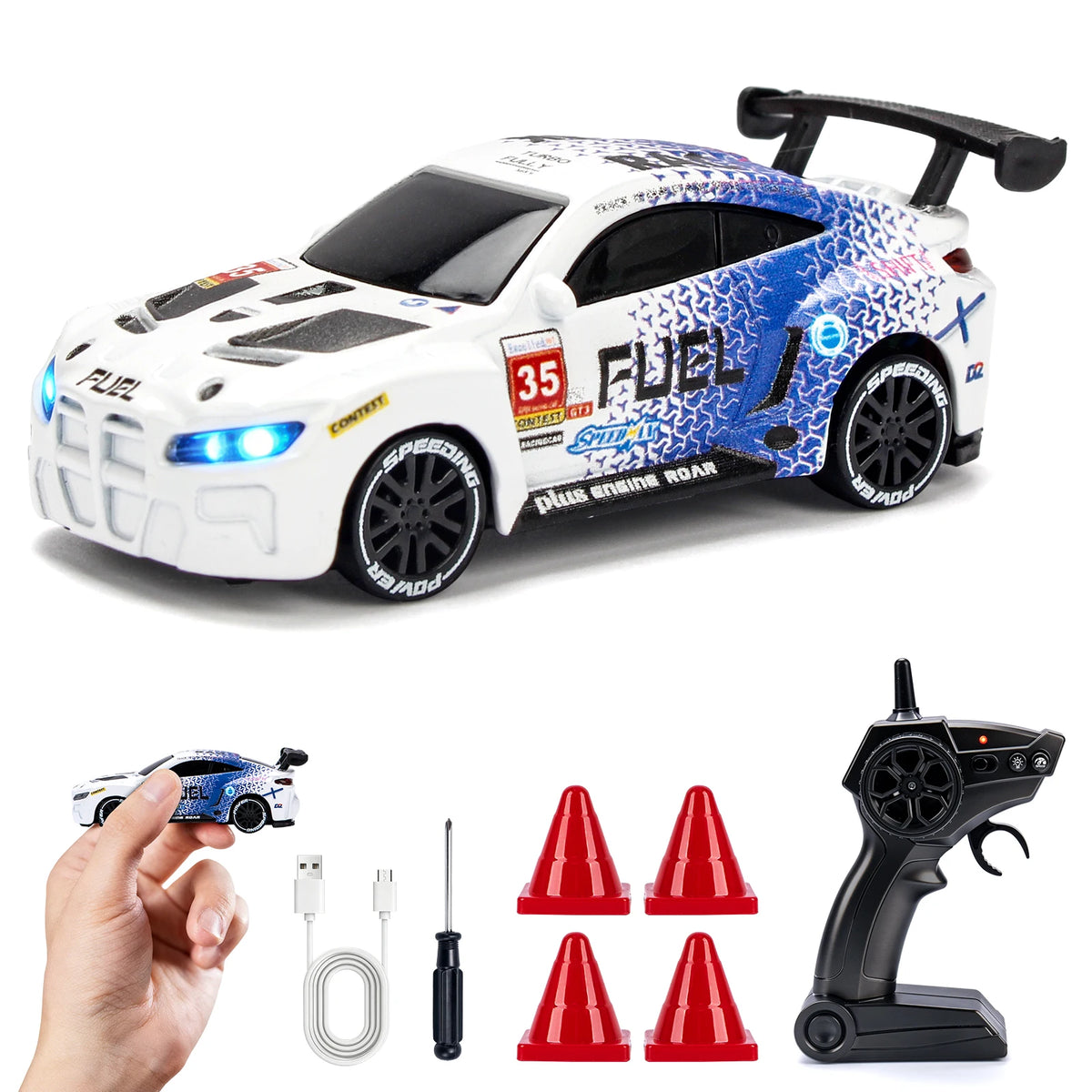 1/64 Drift RC Car with LED Lights 2.4G Remote Control close-up view