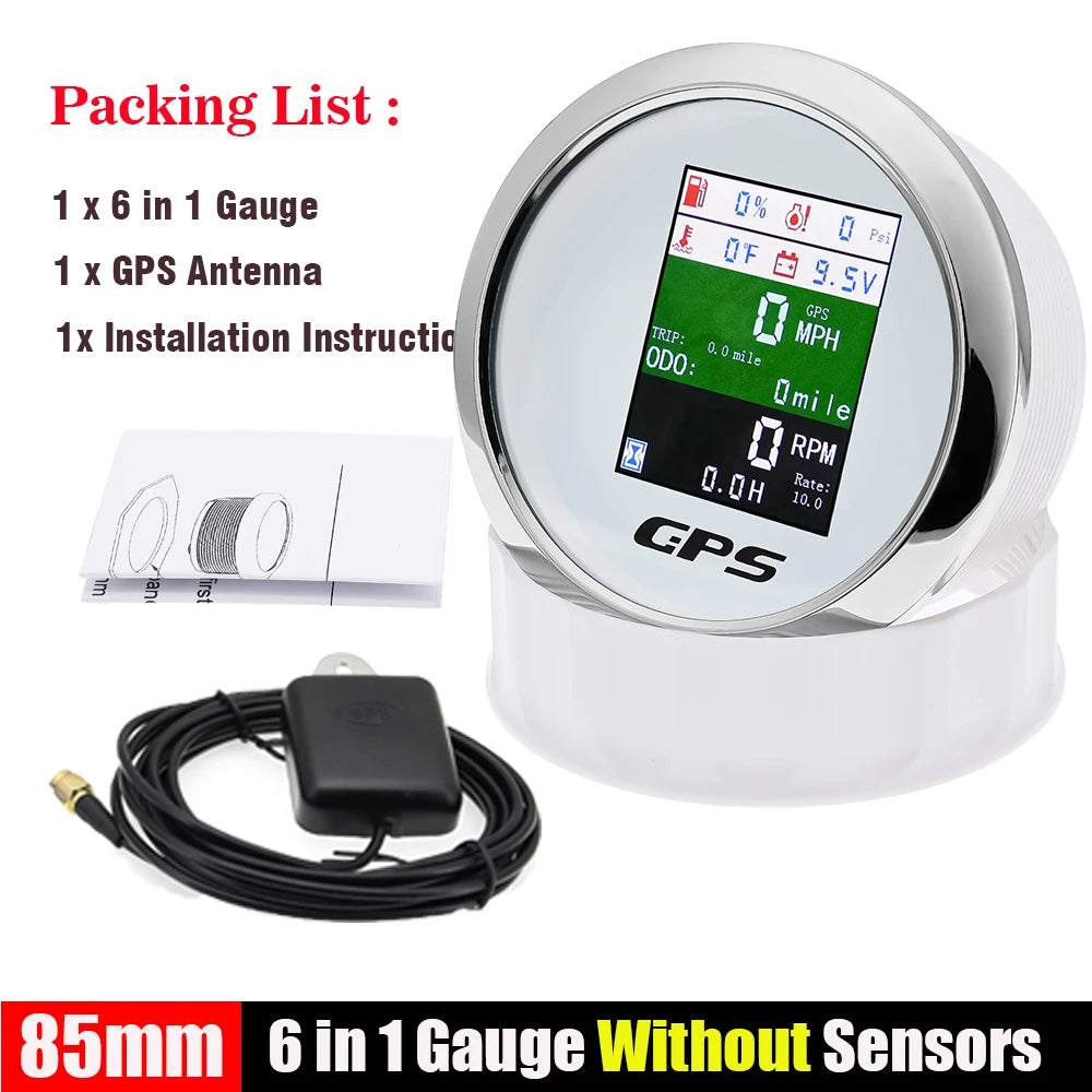85mm 6 in 1 GPS Speedometer and Tachometer | Digital Gauge with Oil Pressure, Water T alternate view