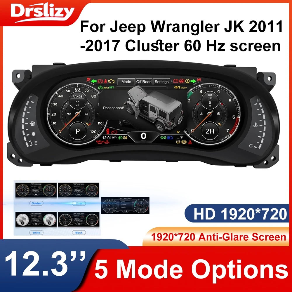 Digital Instrument Cluster Display for Jeep Wrangler JK 2011-2017 | 12.3 Inch HD Speedometer Upgrade