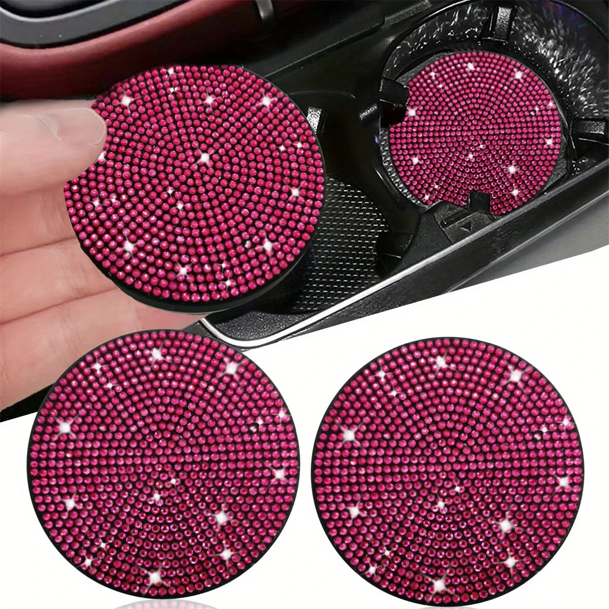 2pcs Imitation Diamond Bling Car Cup Holder Coasters