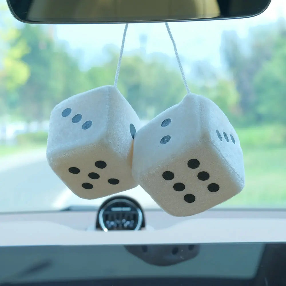 Plush Dice Car Pendant Cute Dice Jewelry Auto Rearview Mirror Hanging Ornament Car Inter detail view