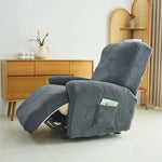 1/2/3 Seater Split Recliner Sofa Covers Solid Color Elastic Chair Cover with Side Pocket Removable Armchair Slipcover for Home