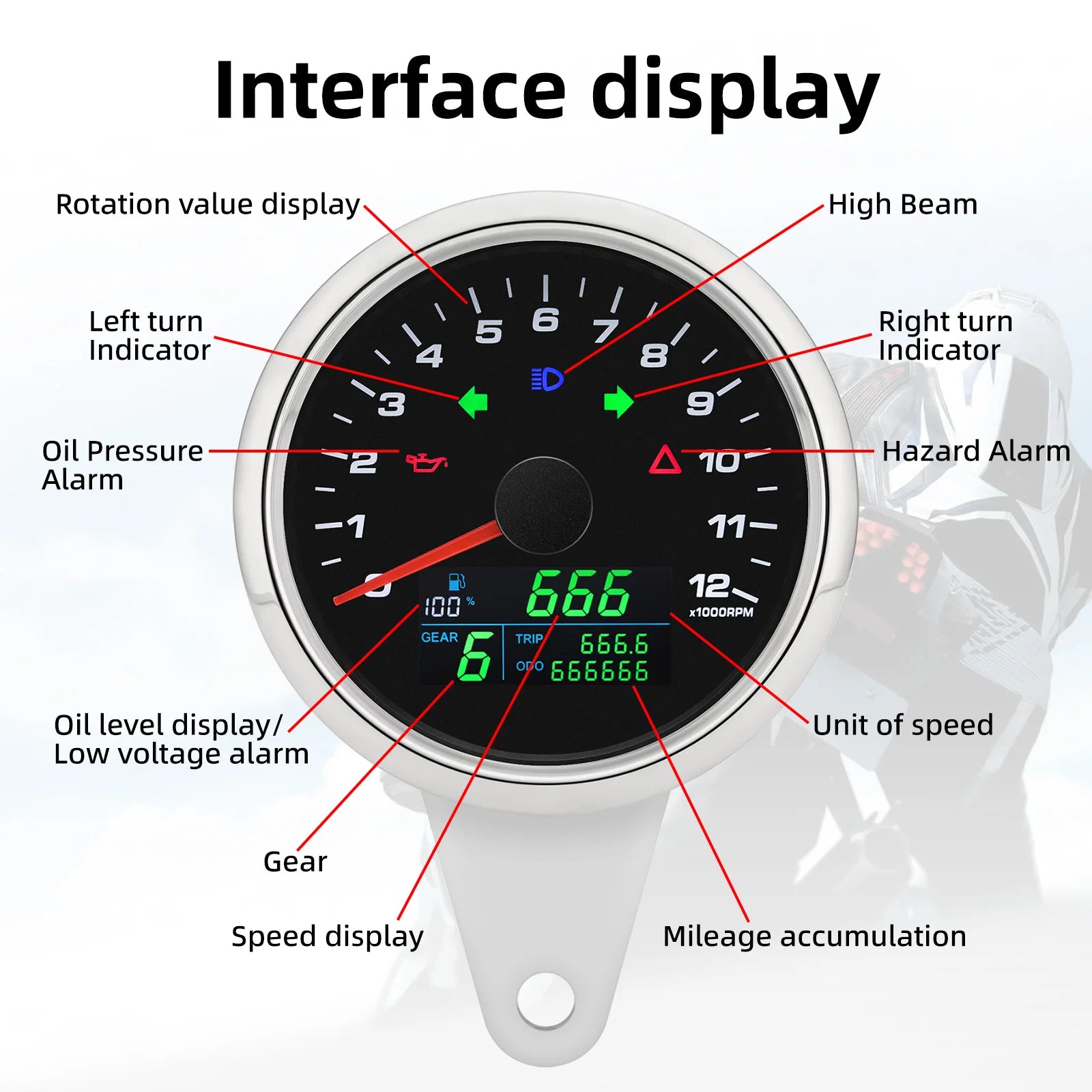 Multifunctional GPS Speedometer Tachometer Odometer | 7-in-1 Car Motorcycle Gauge additional angle