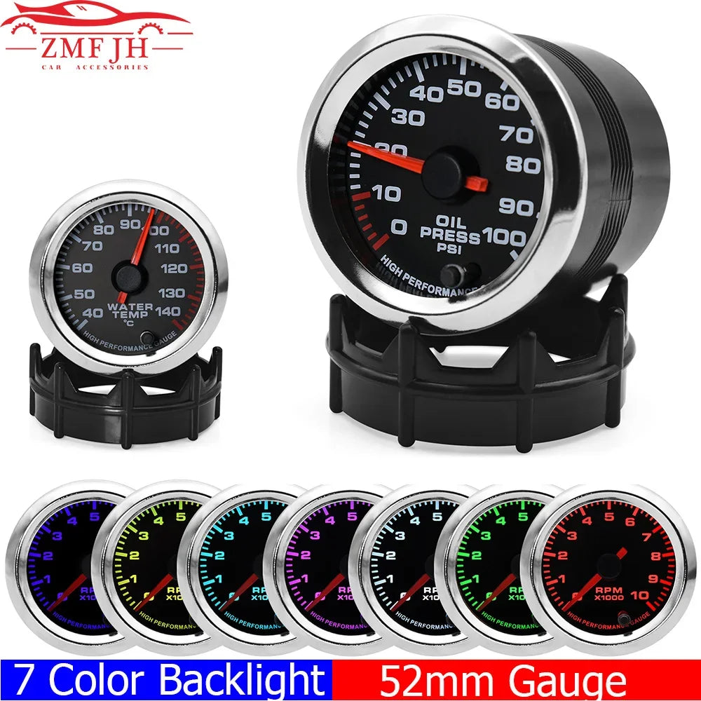 7 Color 52mm Car Gauge Set | Tachometer PRM Air Fuel Ratio Boost Gauge Voltage EGT Water Oil Temp Oi