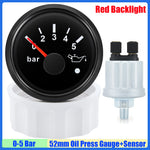 52mm Oil Pressure Gauge with Alarm Red LED | 0-5 Bar 0-10Bar Oil Press Meter with Sens close-up view