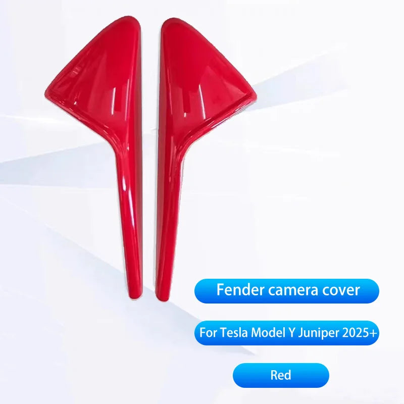 For New Tesla Model Y Juniper 2025+ ABS Carbon Pattern Side Camera Cover | Protective close-up view