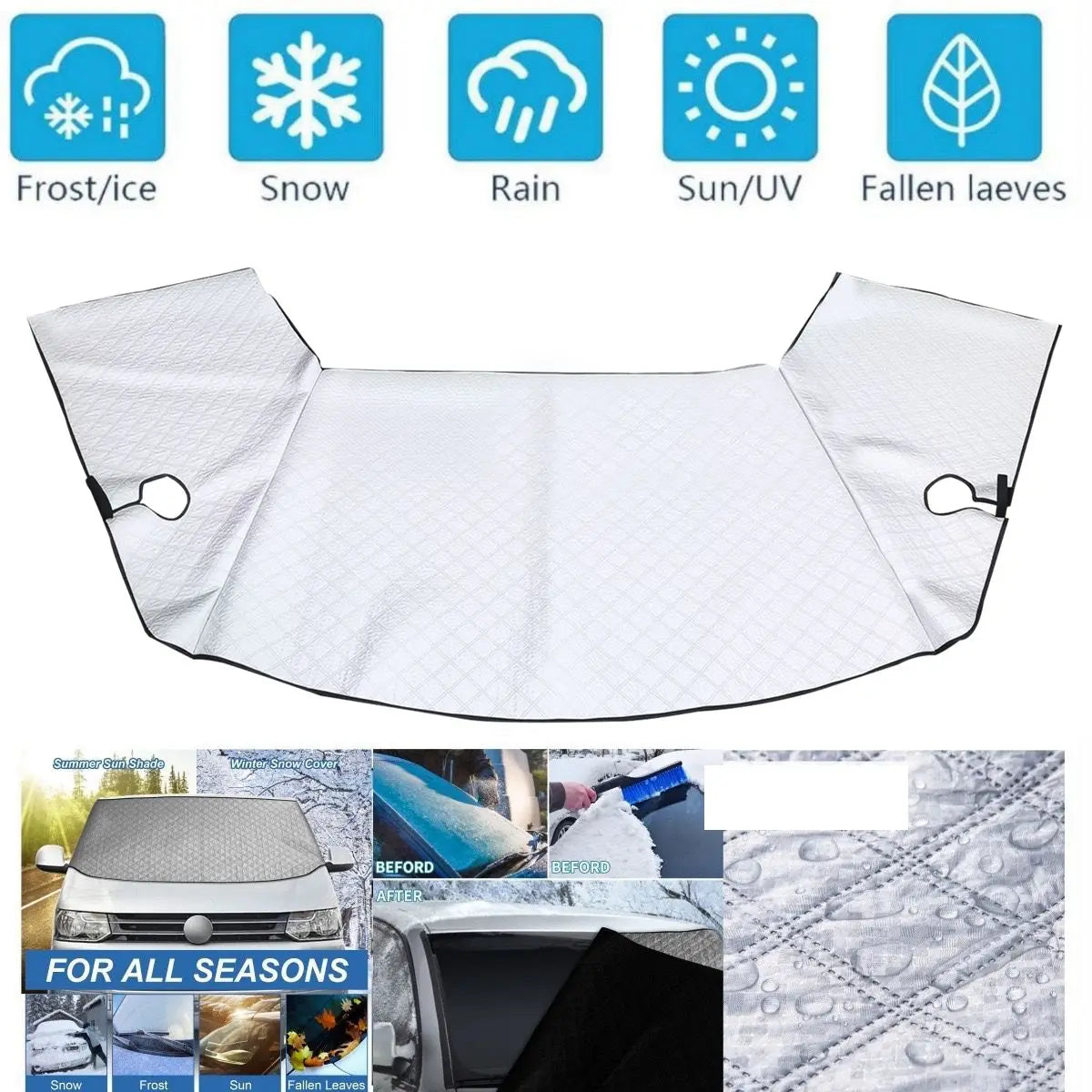 Silver Car Windshield Sunshine Shield Winter Sunshine Cover Front Window Ice Frost Outdo detail view