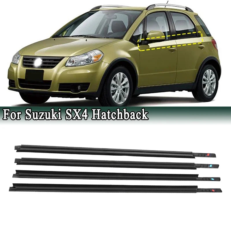 4Pcs Window Weatherstrip for Suzuki SX4 Hatchback | Outer Door Glass Moulding Trim Sealing Belt