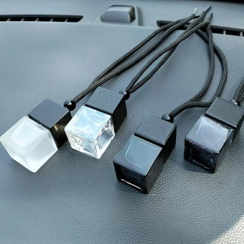 Square Glass Car Perfume Bottle Pendant | Empty Essential Oil Diffuser additional angle