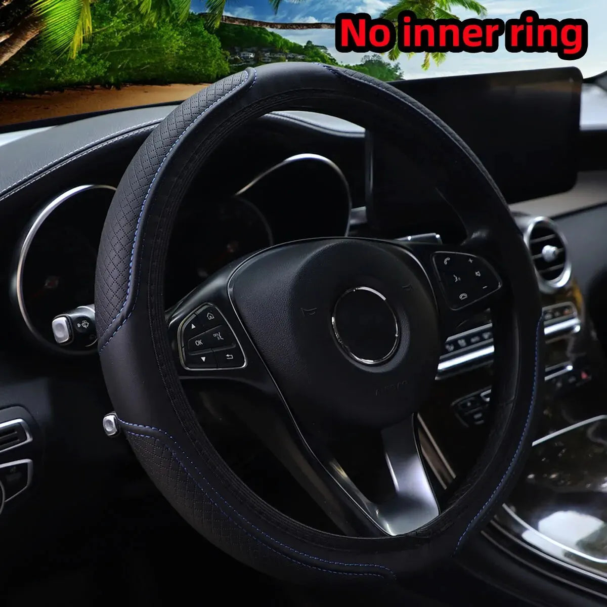 Leather Steering Wheel Cover for 14.5-15 Inch Wheels additional angle
