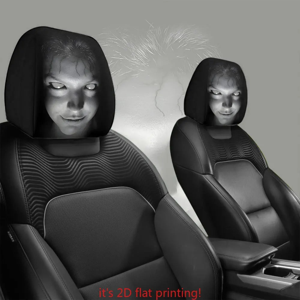 2pcs Portrait Printed Car Headrest Covers | 100% Polyester Universal Fit for Cars, Trucks, SUVs | Wa