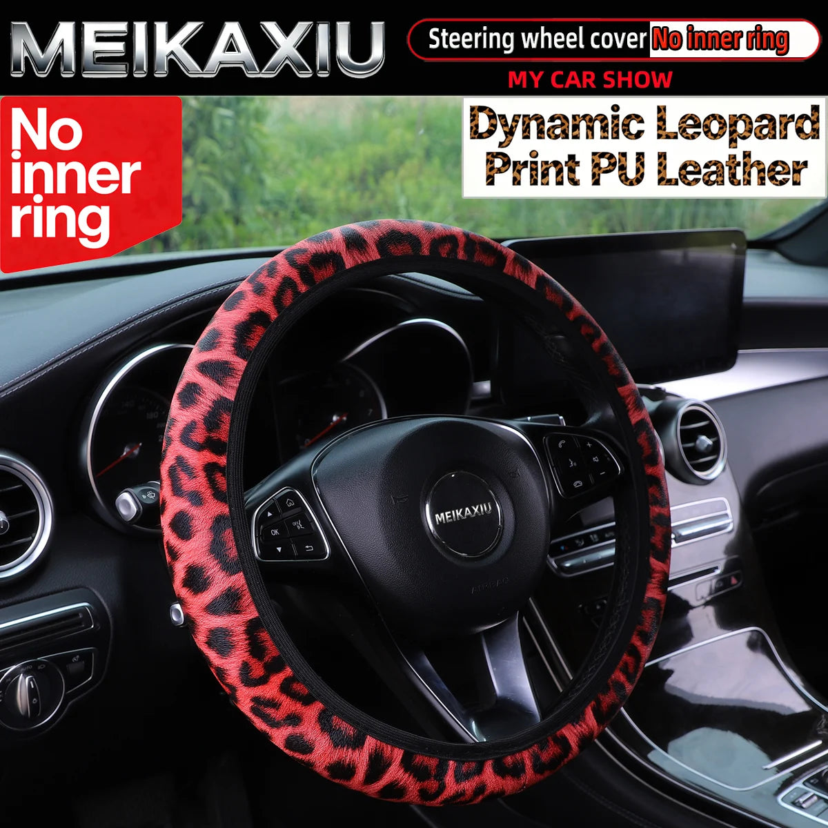 New style Women's Leopard Pattern PU Leather Steering Wheel Cover Car Decoration Rimless Accessory f