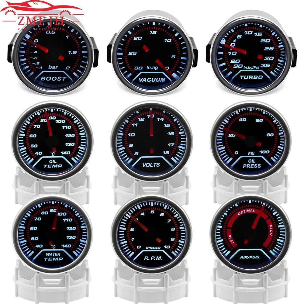 2" 52mm Car Turbo Boost Gauge Set | 12V Smoked Lens Gauges for Gasoline Cars