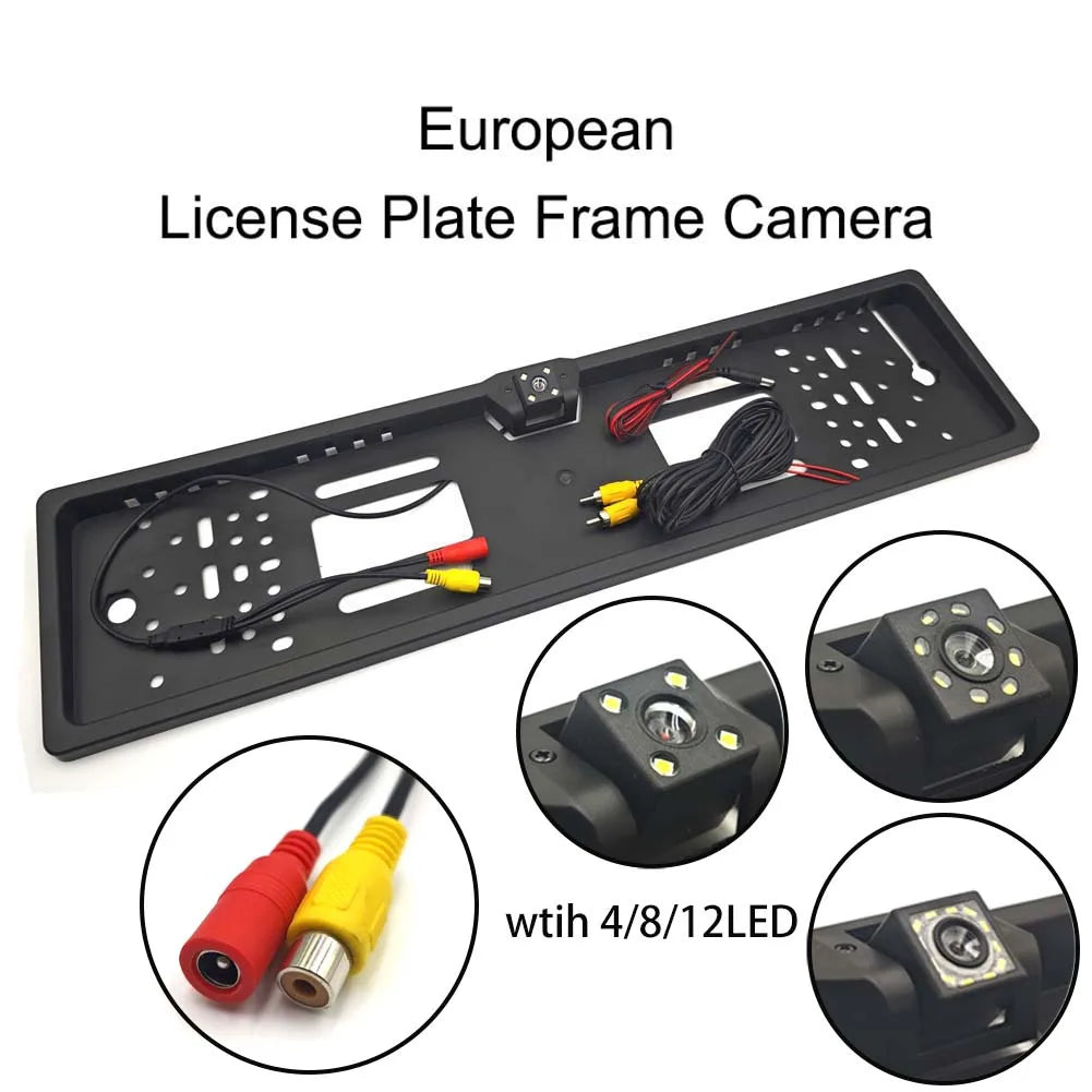 4/8/12LED European License Plate Rearview Camera Frame Reverse Backup Camera Night Vision for Truck