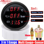 3 In 1 Digital 52mm Gauge with Alarm | Water Temperature, Oil Pressure, and Voltage Monitor