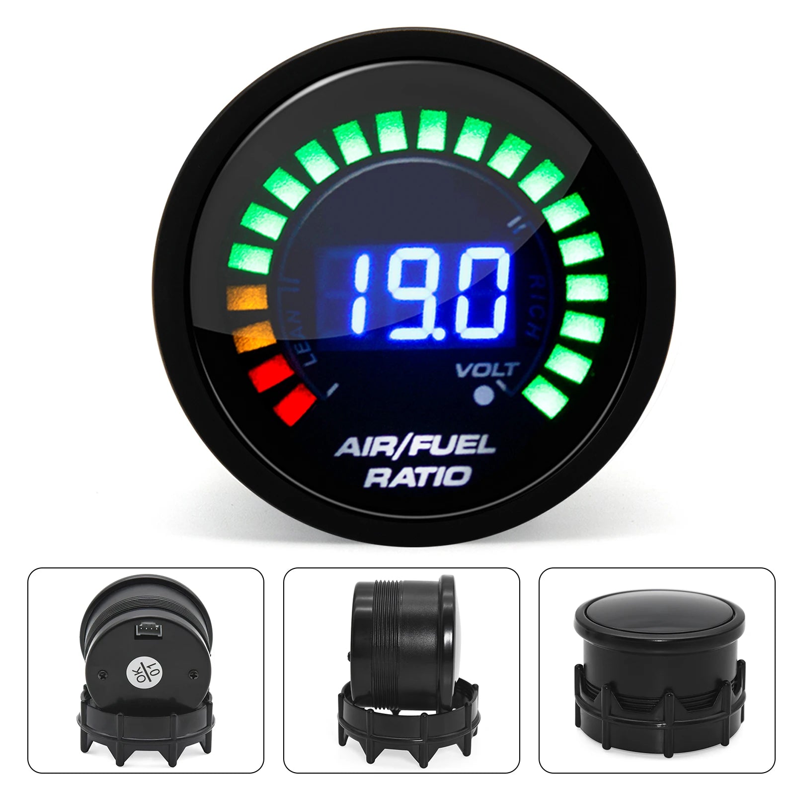 52MM Digital Car Gauge Set with 20 LED Display | Water Temp Oil Pressure Voltmeter AFR E detail view
