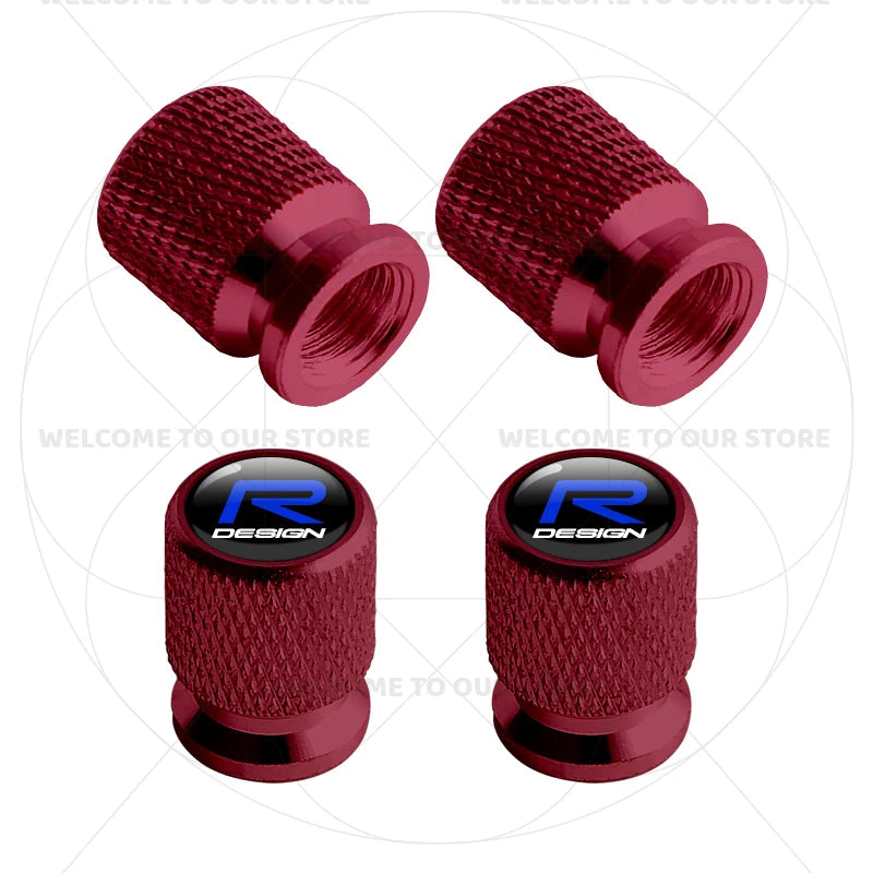 For Volvo R Design Emblem Aluminum Tire Valve Caps | 4-Pack Dust Covers additional angle