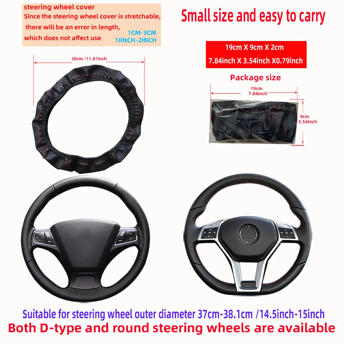 PU Leather Checkered Embossed Streamlined Car Rimless Steering Wheel Cover Suitable for detail view