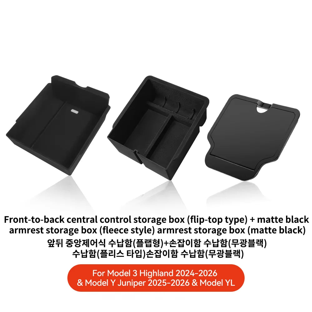 For Tesla Model 3/Y/Highland/Juniper 2026 Center Armrest Hidden Storage Box | Cup Hold close-up view