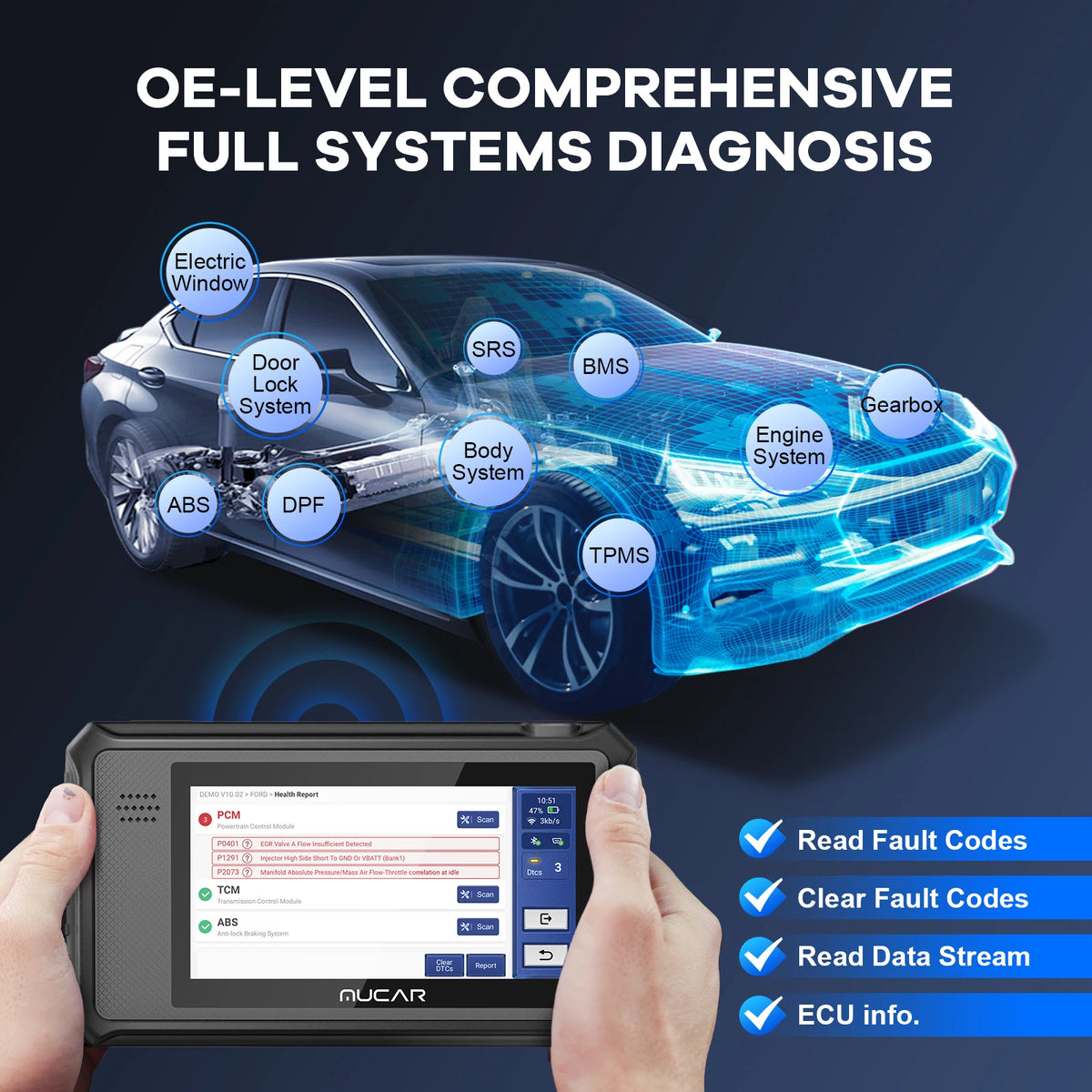 MUCAR VO6 Professional Car Diagnostic Tools Full System Diagnose 28 Resets Life Free Update Obd2 Scanner Auto VIN Code Reader