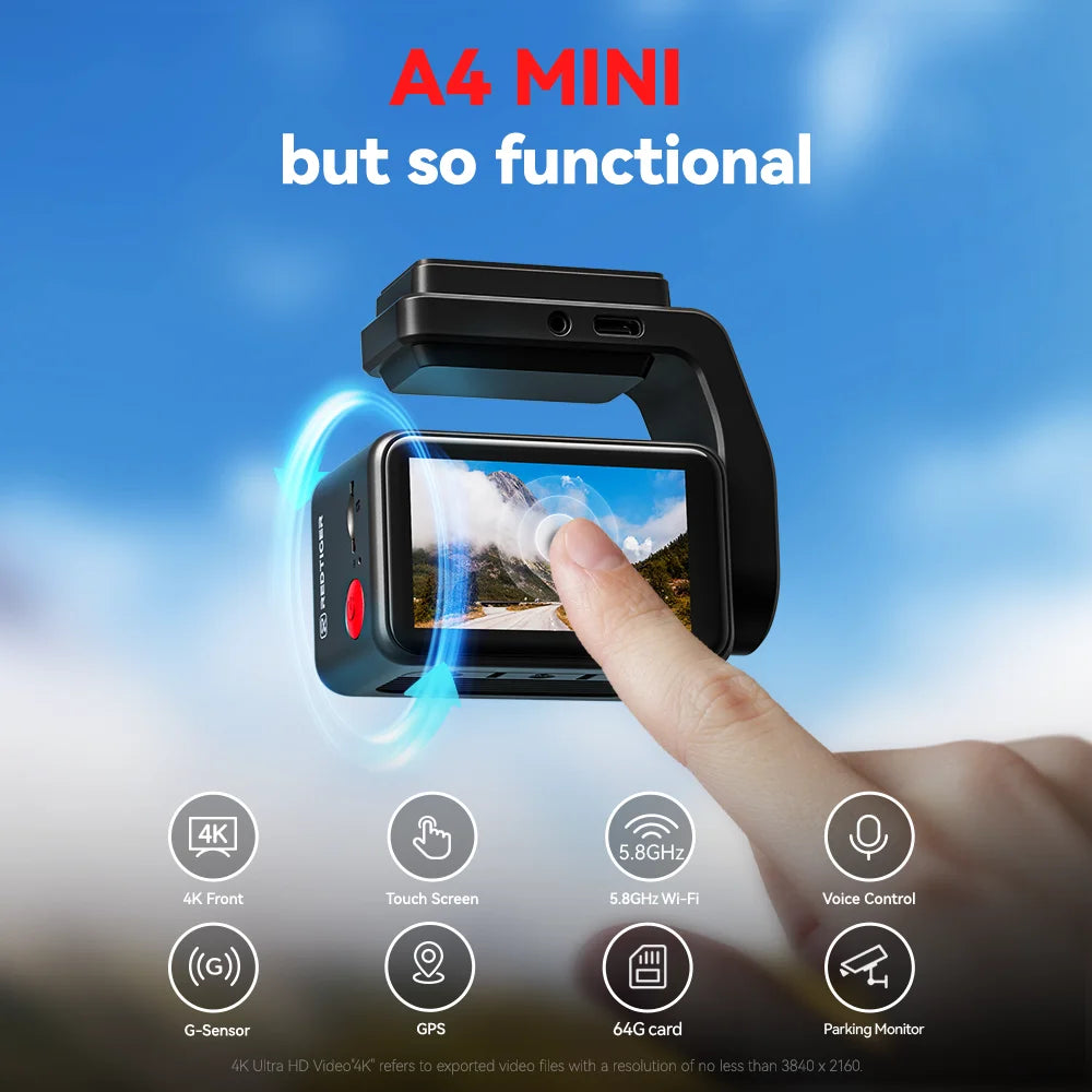 REDTIGER A4 Dash Camera Front and Rear 4k Dash Cam  Drive Recorder for WiFi GPS Car Dvr for 24H Parking Mode Black Box for Car