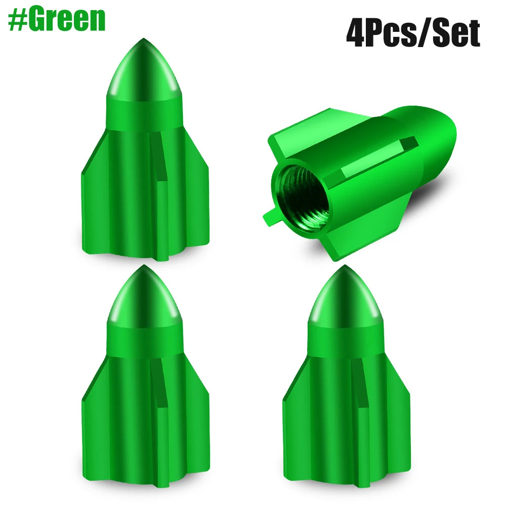 Aluminum Rocket Tire Valve Caps Set of 4 | Car and Motorcycle Alloy Valve Stem Covers alternate view