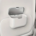 Car Trash Can with Lid Button | PU Leather Hanging Auto Interior Organizer close-up view