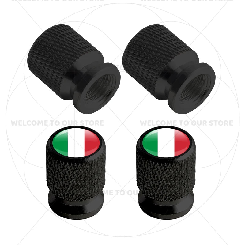 4Pcs Aluminum Motorcycle Car Tire Valve Caps with Germany France Italy Flag Emblems | Un detail view
