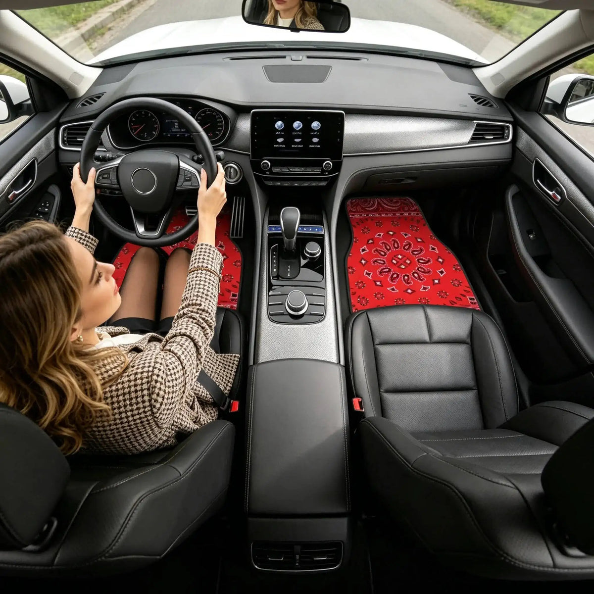 Red Bohemian Paisley Print Car Floor Mats 4Pcs Universal Anti-Slip Auto Carpet Interi alternate view