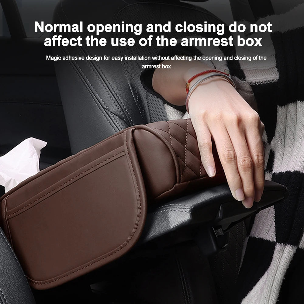 Car Center Console Protector Mat Thicken Armrest Storage Box Cushion Memory Foam Arm Rest Mat with Tissue Storage Pocket