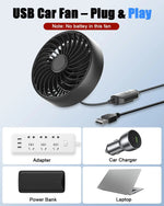 USB Car Vent Fan With Hooked Bracket: 5V/1A Portable Cooling Clip Fans For Car Air Vent Powerful 3 Speeds Quiet Brushless Motor