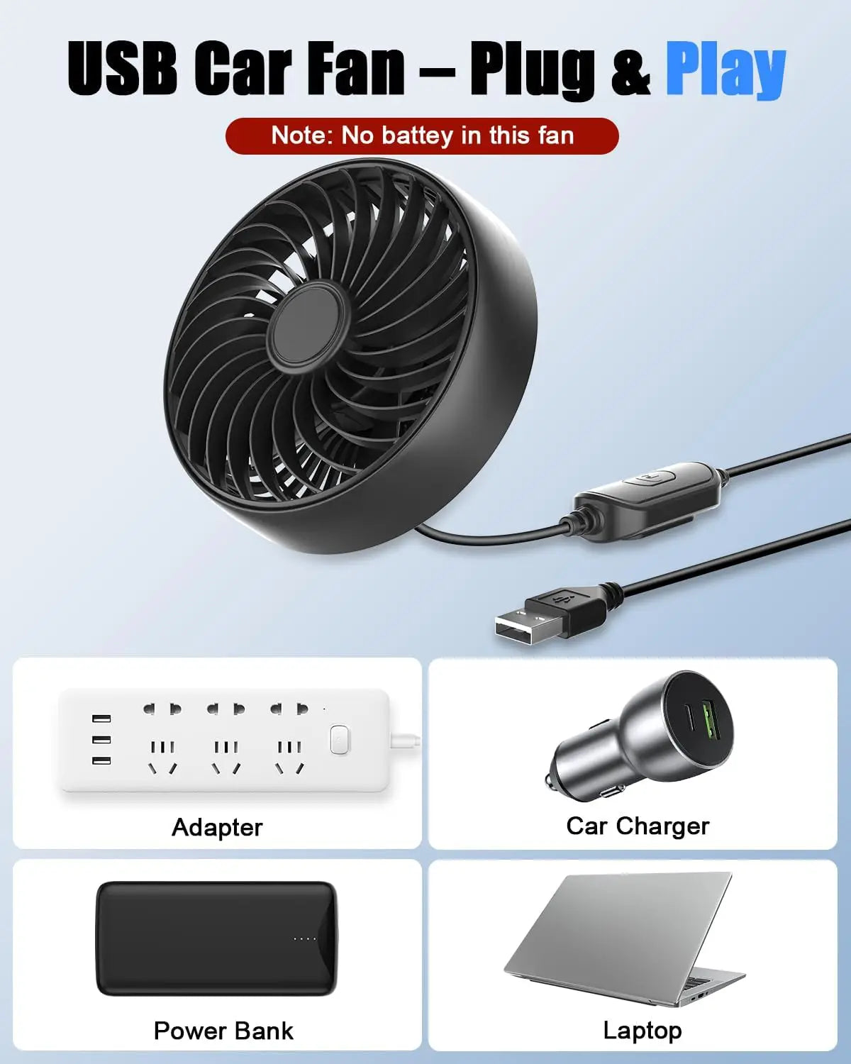 USB Car Vent Fan With Hooked Bracket: 5V/1A Portable Cooling Clip Fans For Car Air Vent Powerful 3 Speeds Quiet Brushless Motor