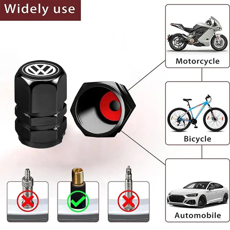4Pcs Car Wheel Valve Air Core Caps | Aluminum Alloy Tire Accessories for VW Models detail view
