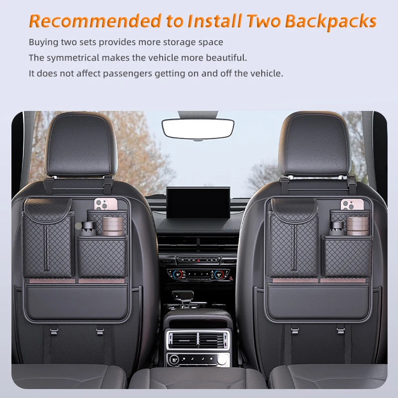 Car Seat Back Organizer with Tissue Holder, Rhombic Pattern Leather Storage Bag additional angle