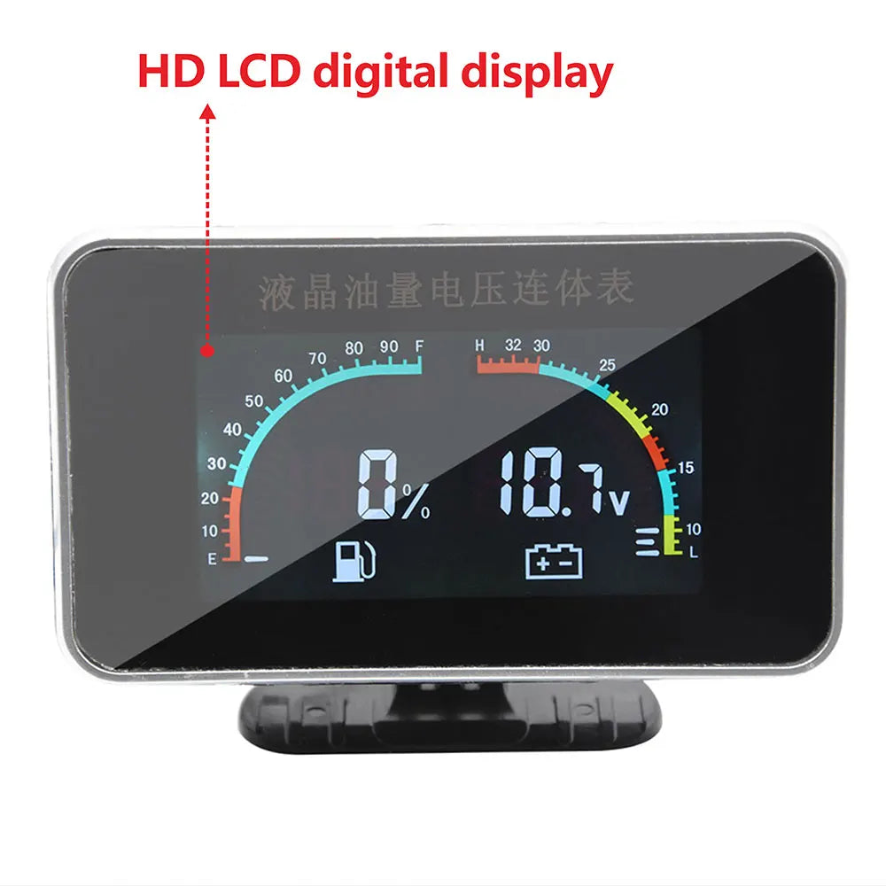 2 IN 1 LCD Car Voltmeter and Fuel Level Gauge | 0-190 Ohm Fuel Float Sensor for Auto Mot detail view