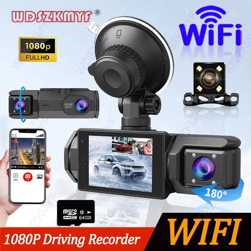 WIFI Dash Cam for Car | 2/3 Channel 1080P Front Rear Video Recorder