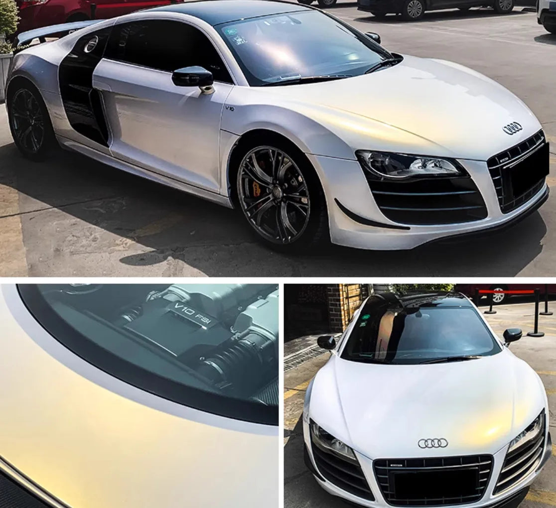 Glossy Pearl White Vinyl Car Wrap Film Red Blue Purple Color Change Chameleon Vinyl Film detail view