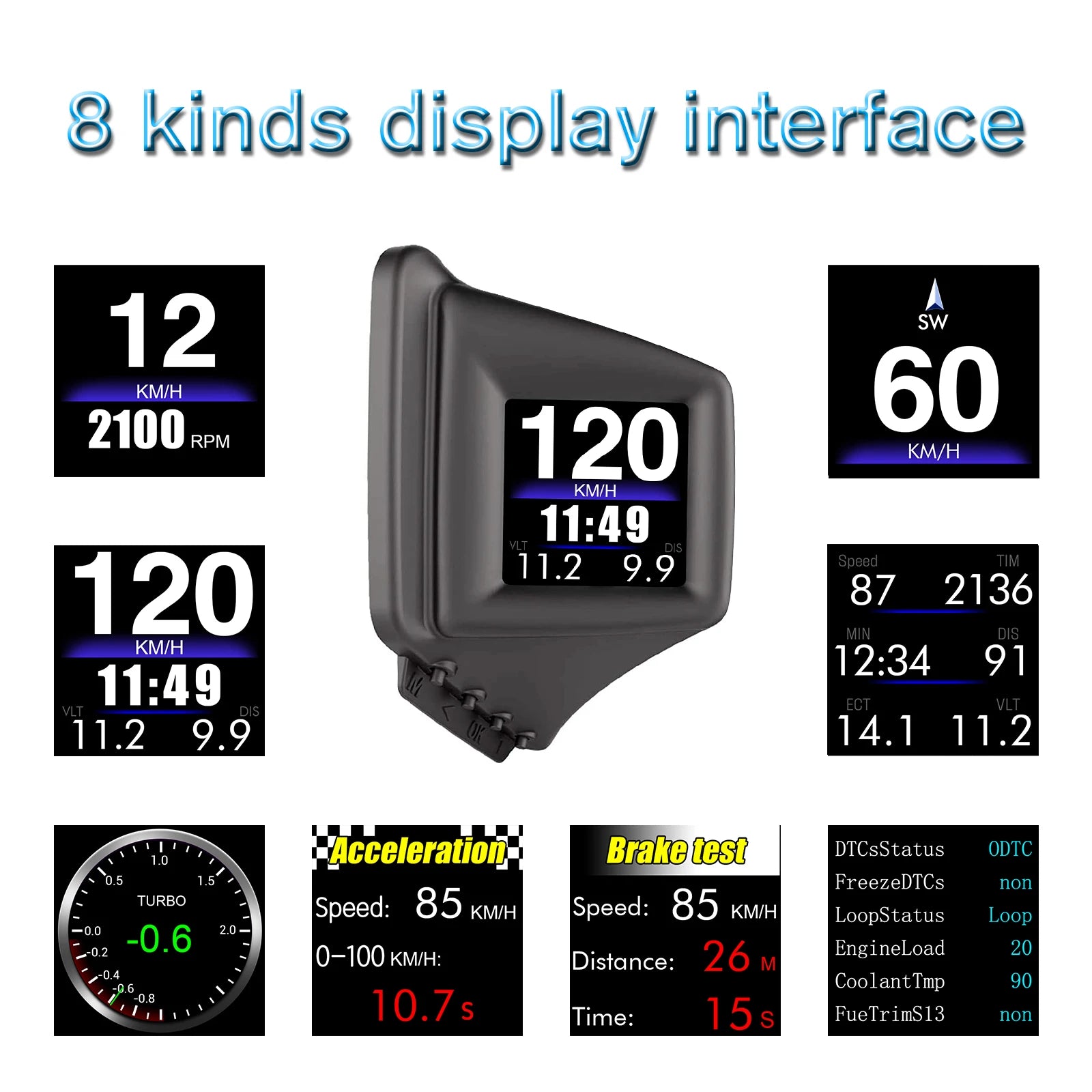 Multi-function OBD2+GPS Car HUD Head Up Display | A-Pillar Turbo Gauge additional angle