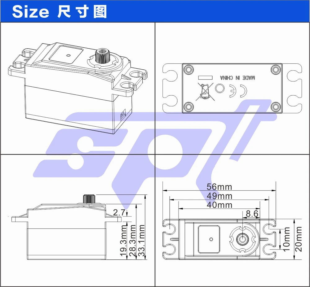 12KG 20KG Metal Gear Low Profile Digital Servo SPT 4412LV 180° Short Body for 1:10 additional angle