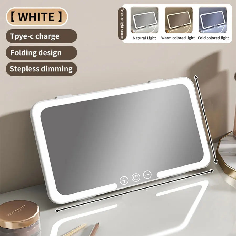 Car Sun Visor Vanity Mirror with 3 Modes Touch Screen Light Detachable Auto Interior Makeup USB Rechargeable Portable for Travel