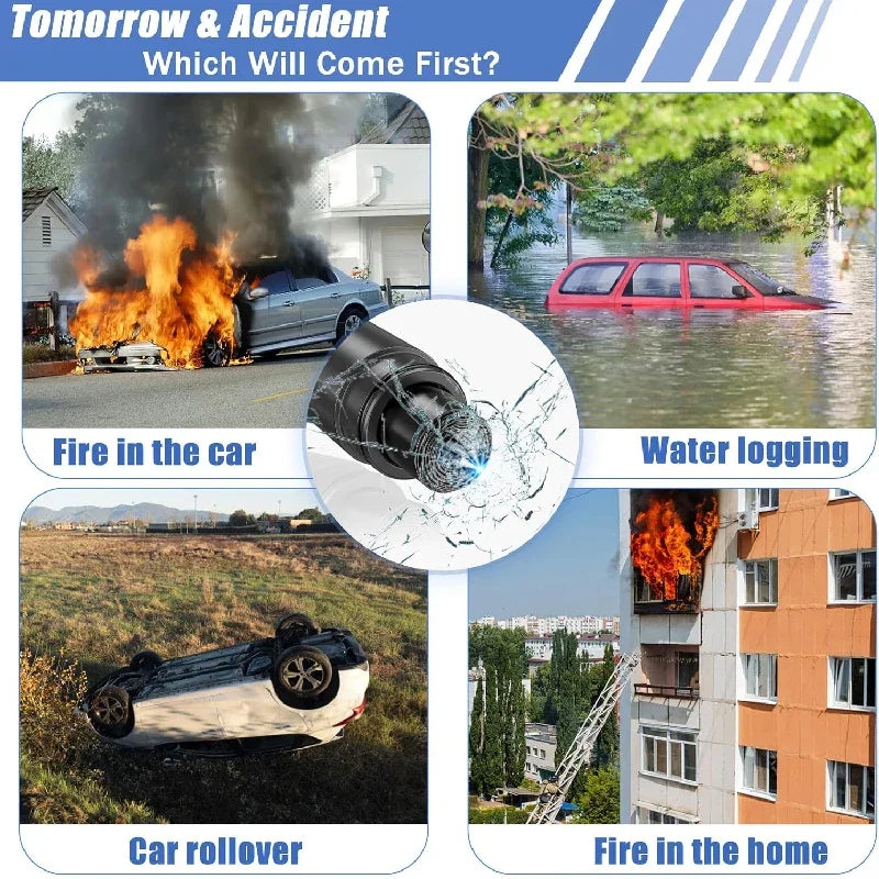 2-in-1 Car Safety Hammer Emergency Window Breaker Seat Belt Cutter Escape Rescue Tool close-up view