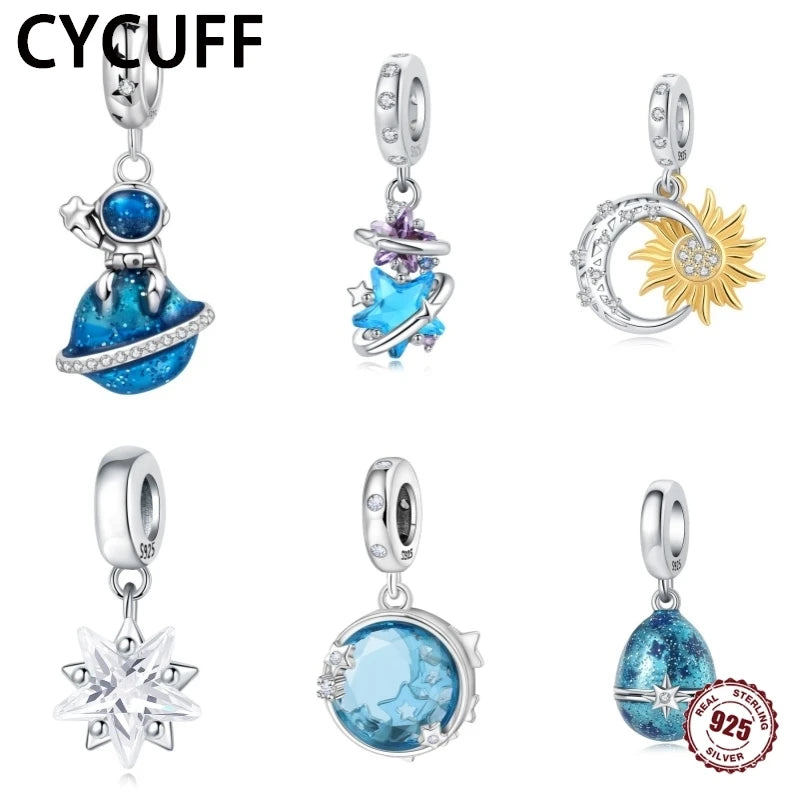 2025 New Hot Sale Original 925 Silver Charm Beads Fit Bracelet For Women Space astronaut Star Sun Pe