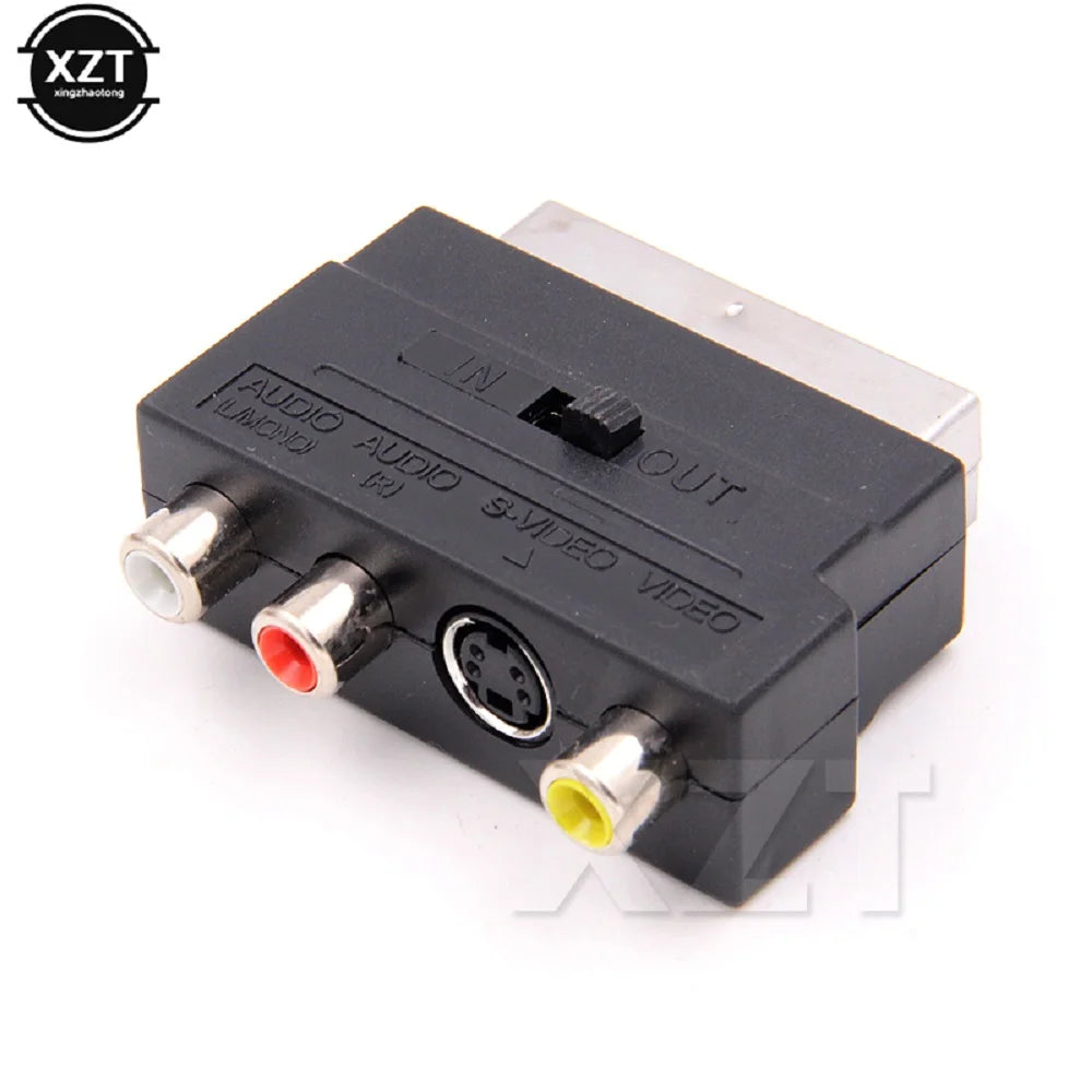 21Pin SCART Male to 3 RCA Female Adapter | AV Audio Video Converter with Switch