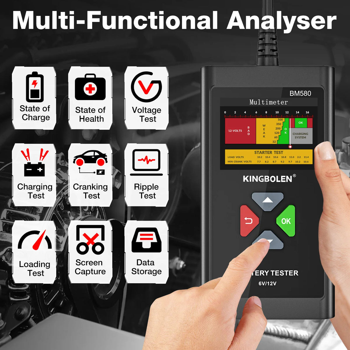 KINGBOLEN BM580 Car Battery Tester 12V 6V CCA Circut Tester Cranking Test Charging Tool BM550 Automotive Battery Analyzer Kw208