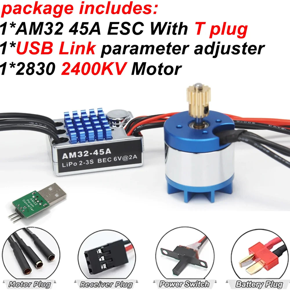 2322 2600KV 2830 2400KV Brushless Motor AM32 45A for 1/12 RC Crawler Car Off Road Car MN82 MN168 MN78 MN86 MN128 Power Kit