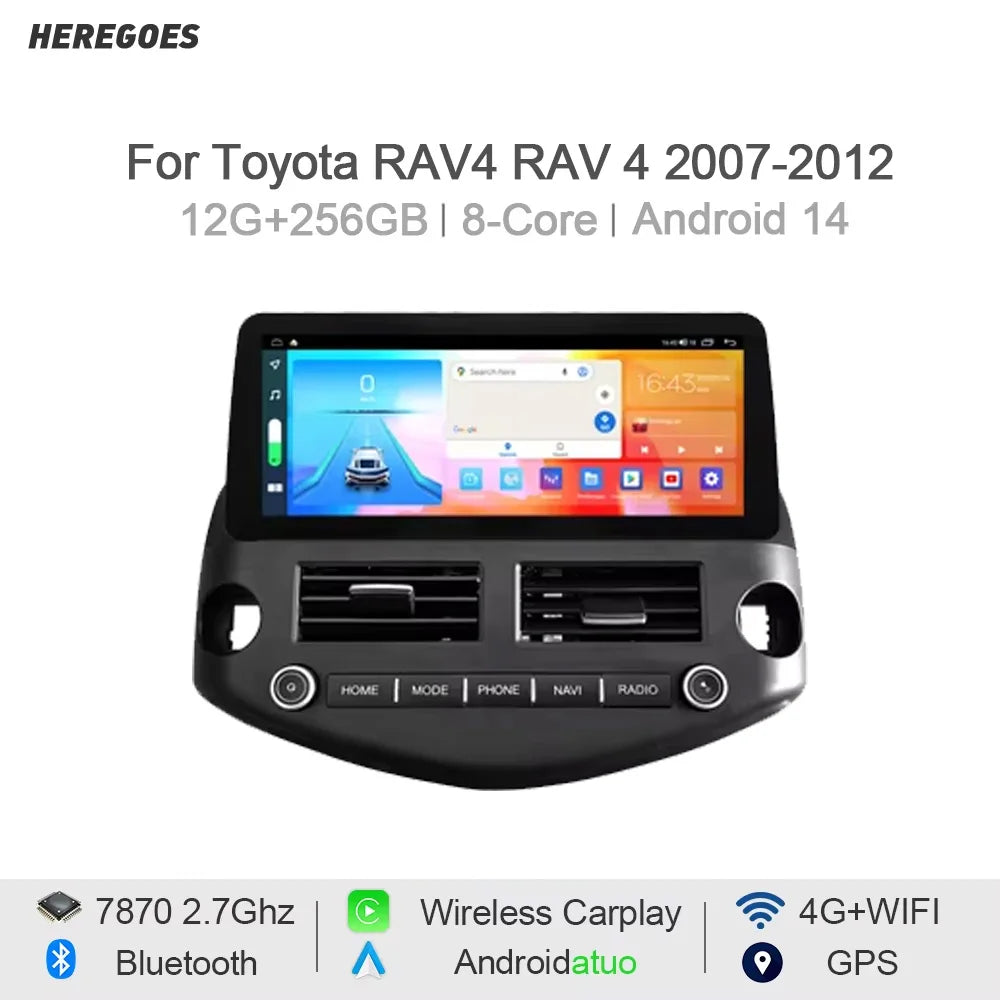 Carplay Auto Android 14 Car DVD Player GPS Navigation for Toyota RAV4 2007-2012 | 12.3" IPS Stereo