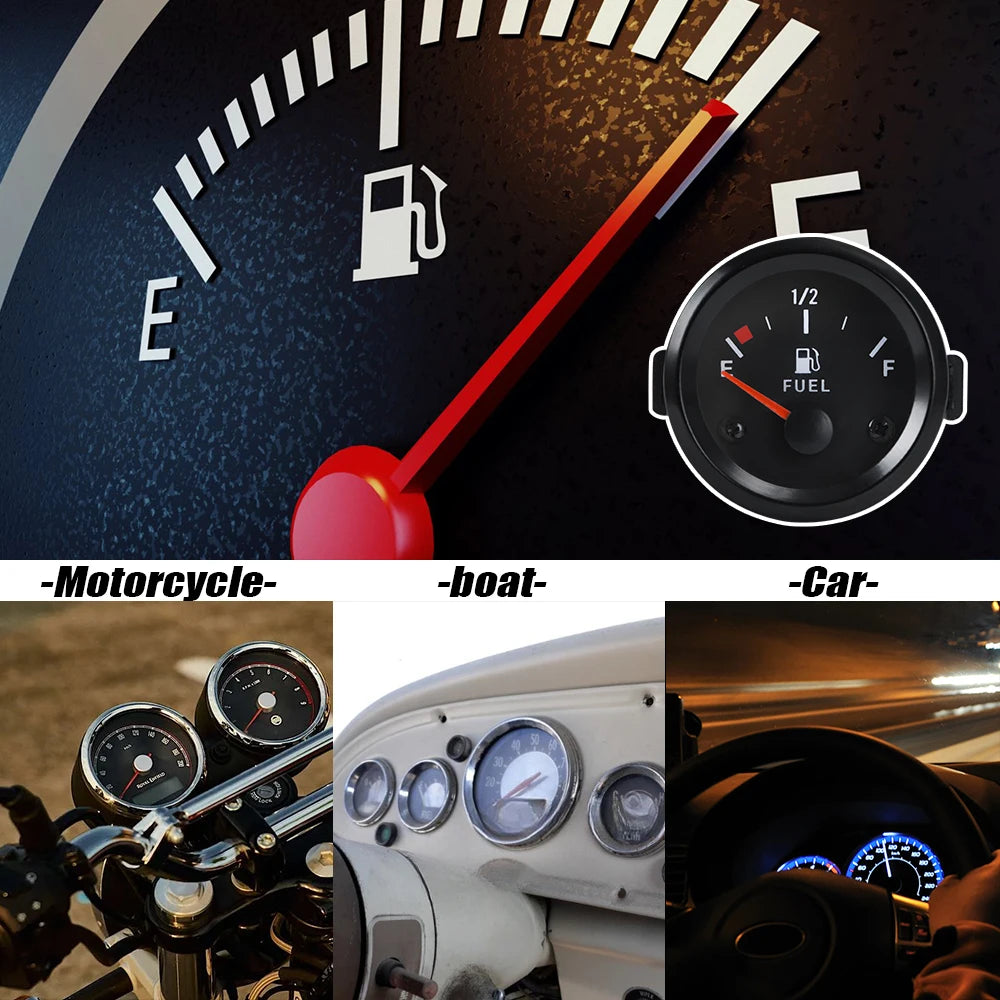 Universal 52mm Fuel Level Gauge with White LED Light | 12V Car Vehicle Meter detail view