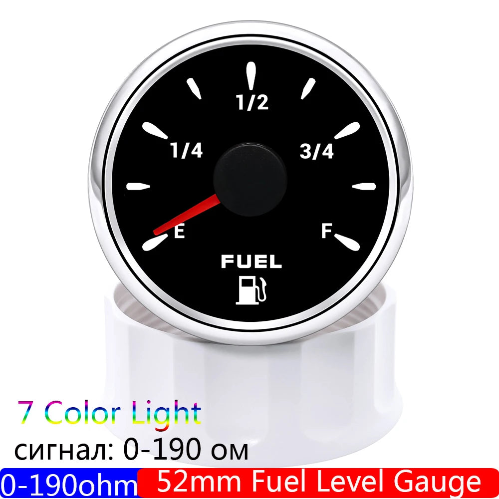 7 Color Light 2" 52mm Fuel Level Gauge with 0-190 Ohm Sensor for Marine RV Camper | additional angle